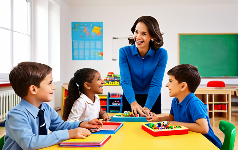 **

"A kind, professional school teacher, fully clothed in modest attire, interacting with young students in a bright, colorful classroom filled with educational toys and books, safe for work, appropriate content, perfect anatomy, natural proportions, family-friendly, high-quality render, cheerful atmosphere."

**