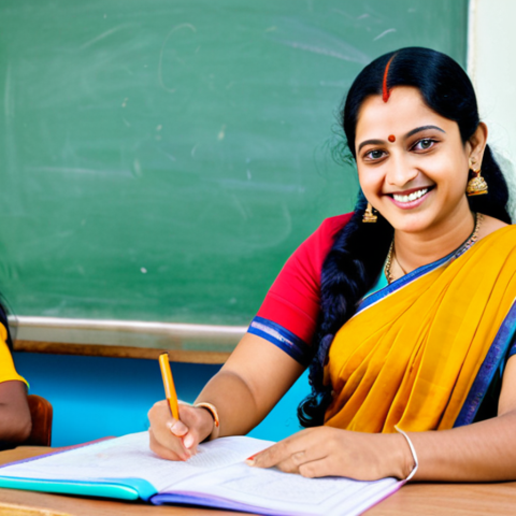 **

"A ইউয়া Education Teacher, smiling warmly, wearing a modest saree in a brightly lit classroom filled with colorful learning materials. Children are engaged in activities around her. Safe for work, appropriate content, fully clothed, professional, family-friendly, perfect anatomy, correct proportions, natural pose, well-formed hands, proper finger count, natural body proportions."

**