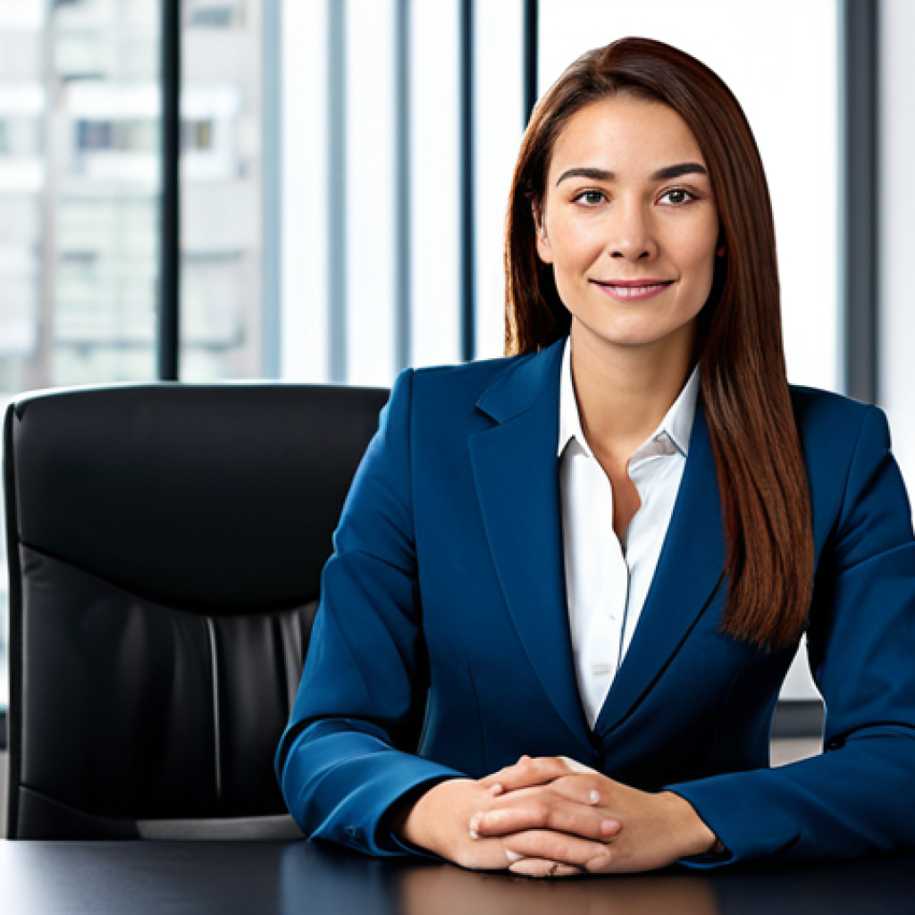 유아교육지도사 이론과 실기의 차이 - A professional businesswoman in a modest business suit, sitting at a desk in a modern office, fully ...