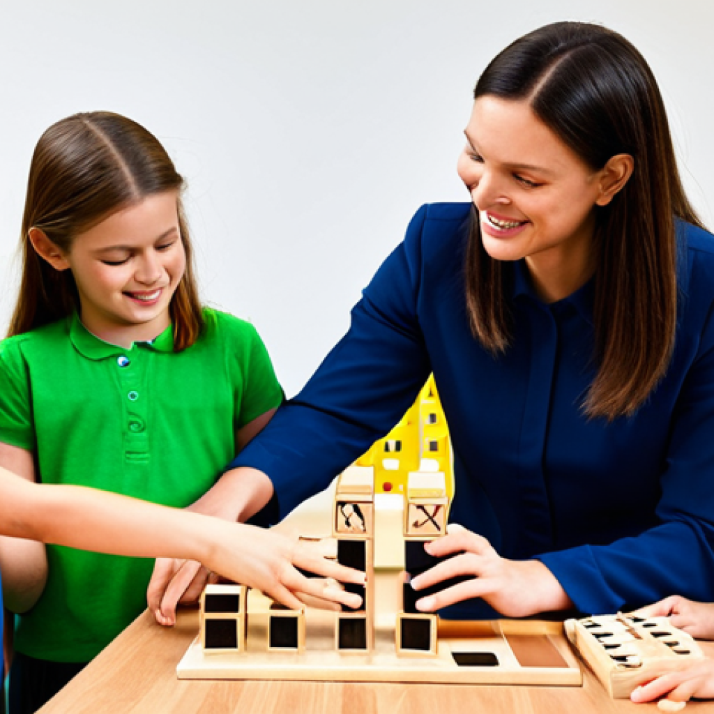 유아교육지도사로서의 강의 스킬 향상법 - **Prompt:** A dedicated teacher, fully clothed in modest attire, engaging children in a fun learning...