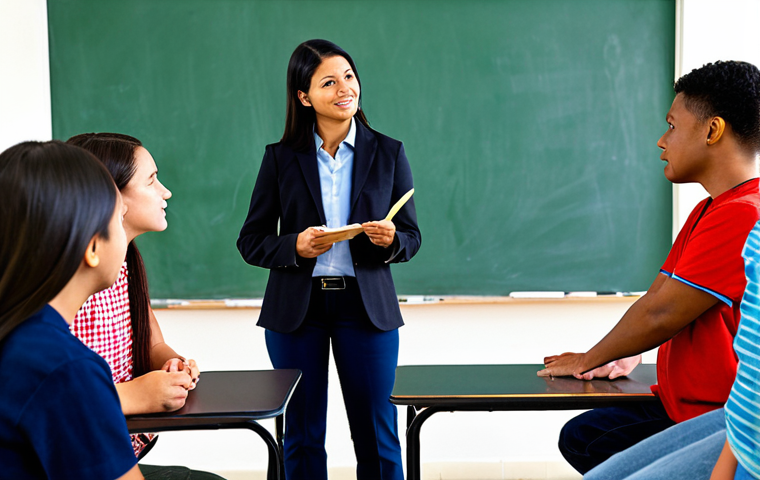 유아교육지도사로서의 강의 스킬 향상법 - **Prompt:** A dedicated teacher, fully clothed in modest attire, engaging children in a fun learning...