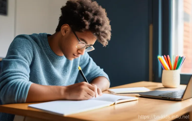 유아교육지도사 필기 시험 고득점 비법 - Image Prompt 1: Focused Study and Conceptualization**