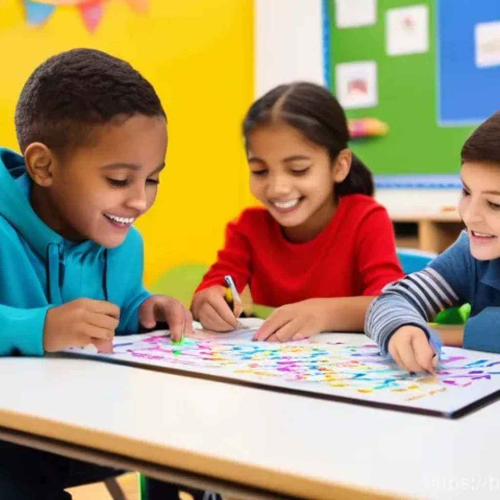 유아교육지도사 강의 중 활용할 수 있는 다양한 교육 자료 - **Prompt:** A vibrant classroom filled with natural light, where a diverse group of elementary schoo...