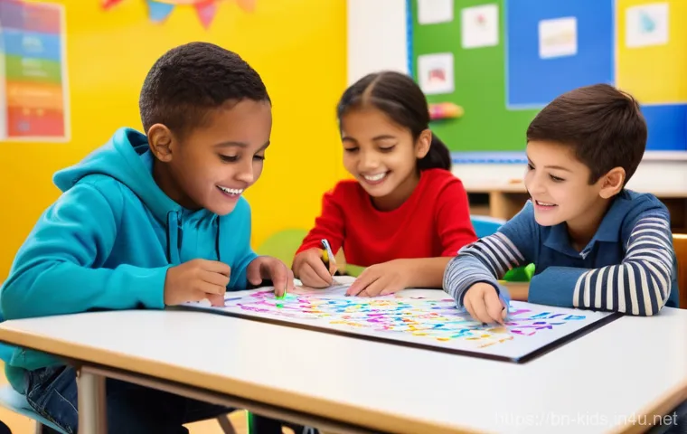 유아교육지도사 강의 중 활용할 수 있는 다양한 교육 자료 - **Prompt:** A vibrant classroom filled with natural light, where a diverse group of elementary schoo...