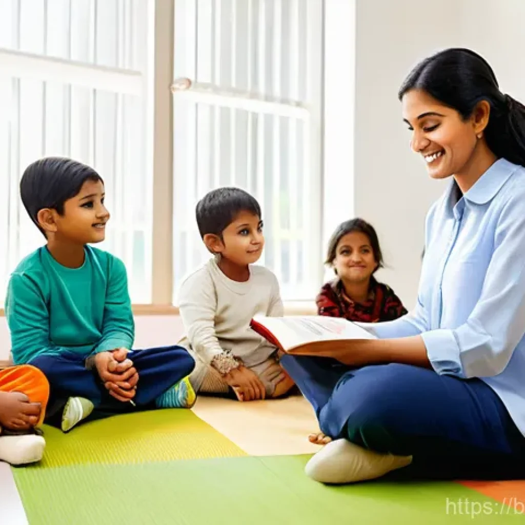 유아교육지도사로서의 평생 학습 계획 - **Prompt:** A warm and inviting scene in a modern early childhood education classroom. A female teac...