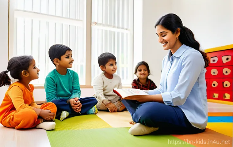 유아교육지도사로서의 평생 학습 계획 - **Prompt:** A warm and inviting scene in a modern early childhood education classroom. A female teac...