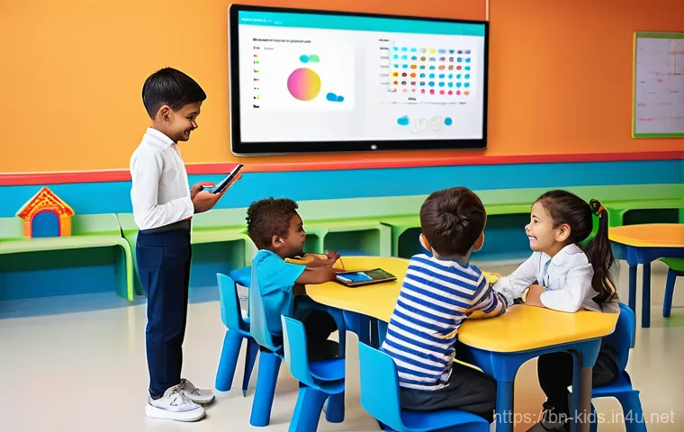 유아교육지도사로서의 평생 학습 계획 - **Prompt:** A warm and inviting scene in a modern early childhood education classroom. A female teac...