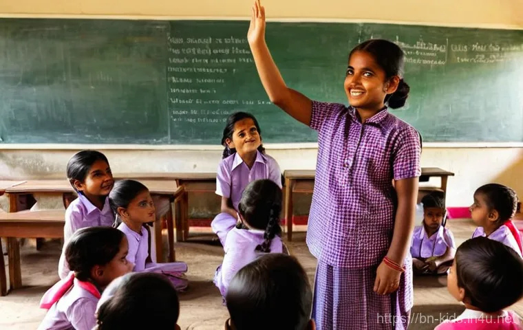 유아교육지도사 자격증 취득 이후 진로 선택 - The scene is set inside a clean, simple, and brightly colored Anganwadi (child development) center r...