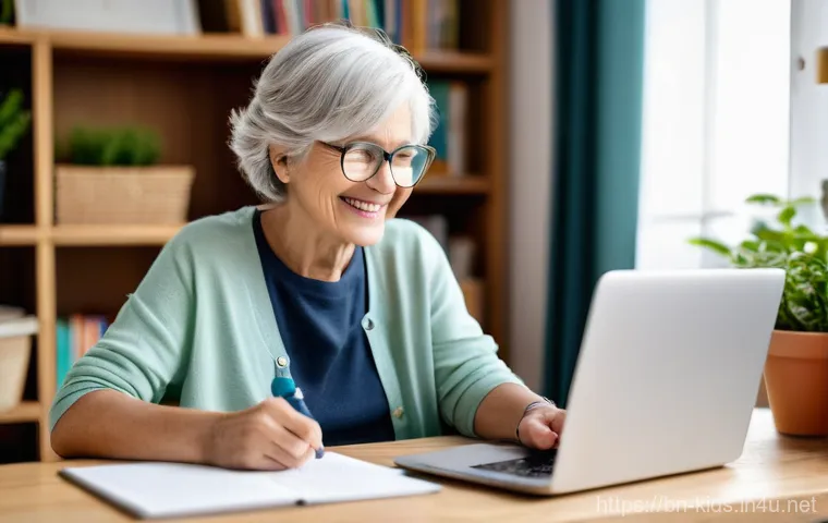 유아교육지도사 퇴직 후 활용 가능한 스킬 - **Prompt 1: Online Tutoring - Passing on Wisdom Digitally**
    A high-definition image of an elegan...