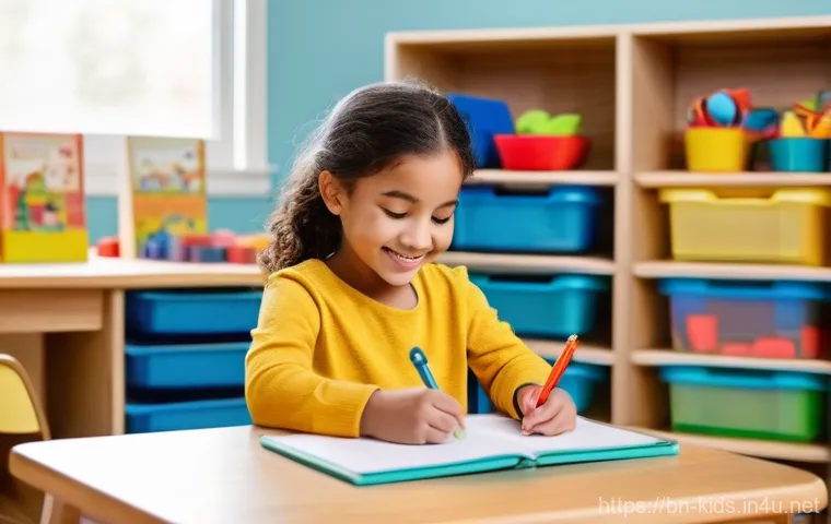 유아교육지도사로서 업무 일지 작성법 - **Prompt 1: A Calm and Organized Childcare Environment with Journaling**
"A female childcare pro...