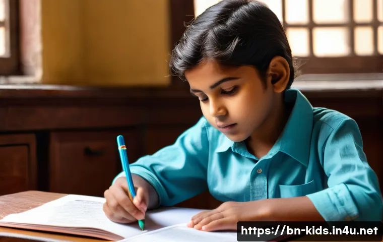 유아교육지도사 자격증 준비 시 학습 동기 유지법 - A focused Bengali child wearing modest school-appropriate clothing, sitting at a neat study desk in ...