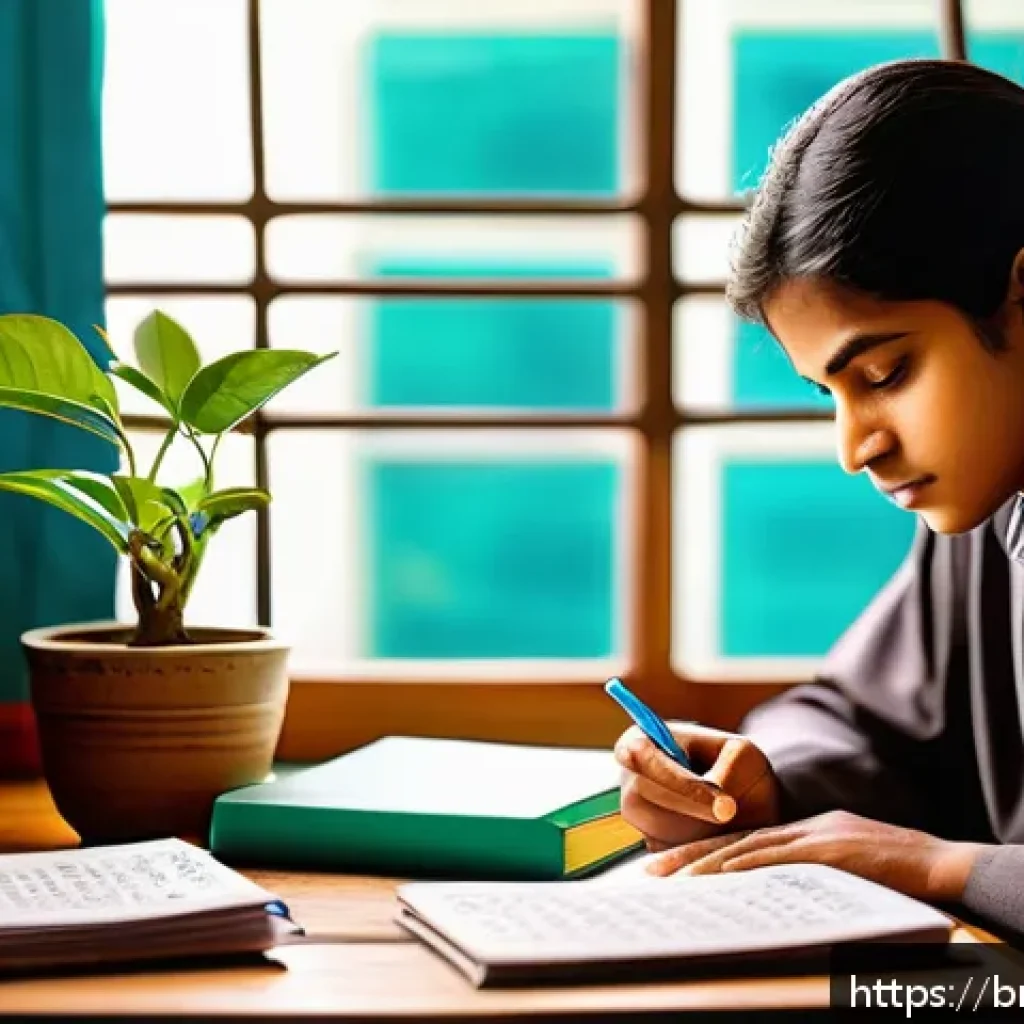 유아교육지도사 필기시험 합격 후 실기시험 준비법 - A serene study room scene featuring a young Bengali student preparing for an exam, surrounded by nea...