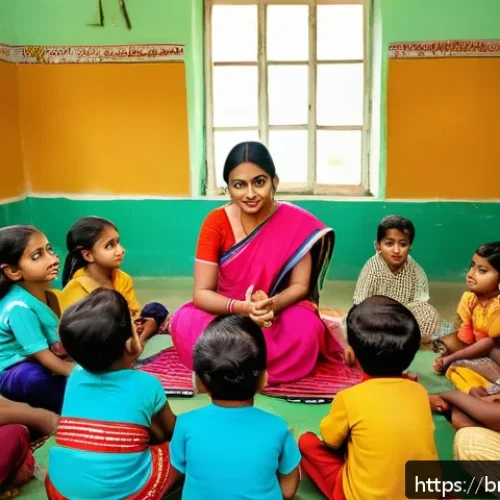 Home 31 유아교육지도사 전공 선택 가이드 - A warm and inviting classroom scene showing a Bengali female early childhood educator interacting pa...