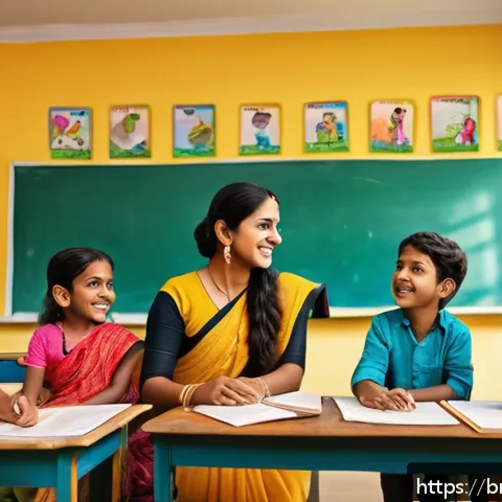 유아교육지도사로서의 교육 목표 설계 사례 - A vibrant classroom scene featuring Bengali children aged 4-6 attentively participating in a colorfu...