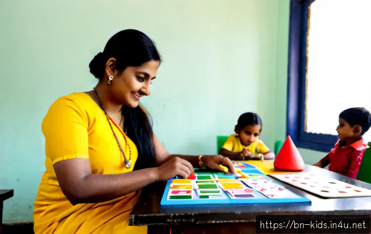 유아교육지도사 교육 자료 제작 팁 - Photorealistic early childhood education material design workshop in Bangladesh, a Bengali female ed...