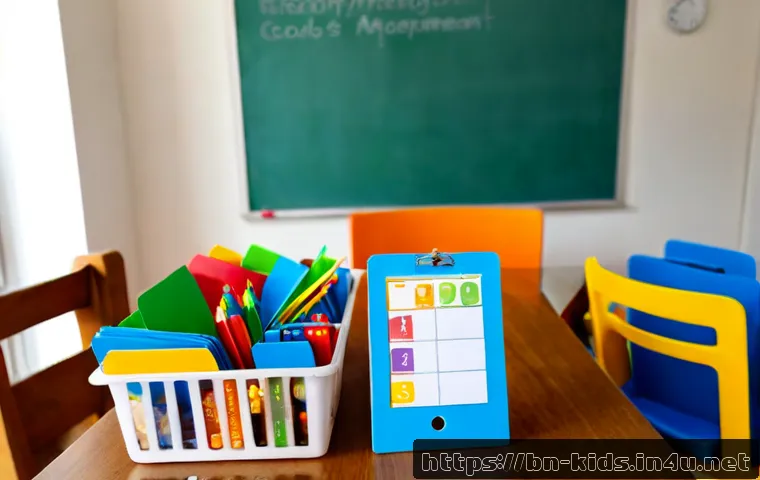 Home 13 유아교육지도사 실무 중 시간 관리 꿀팁 - Photorealistic early childhood education professional in a bright, tidy preschool classroom, calmly ...