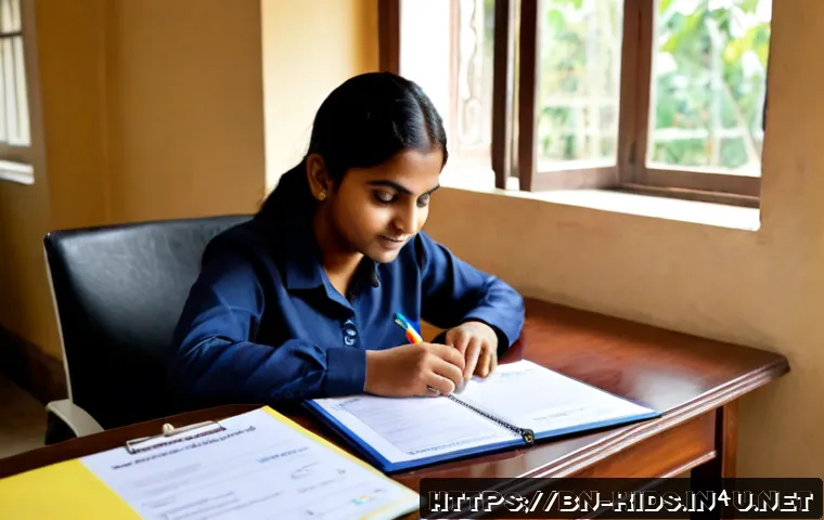 Home 15 유아교육지도사 자격증 유지 조건 - Photorealistic Bengali early childhood educator at a tidy home office desk, reviewing professional t...
