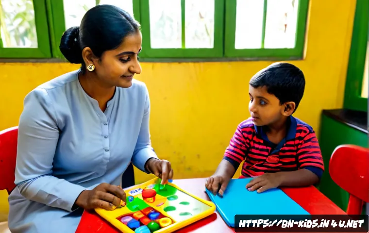 유아교육지도사로서의 강의 개선 방법 - Photorealistic early childhood education instructor in a bright Bengali preschool classroom, thought...